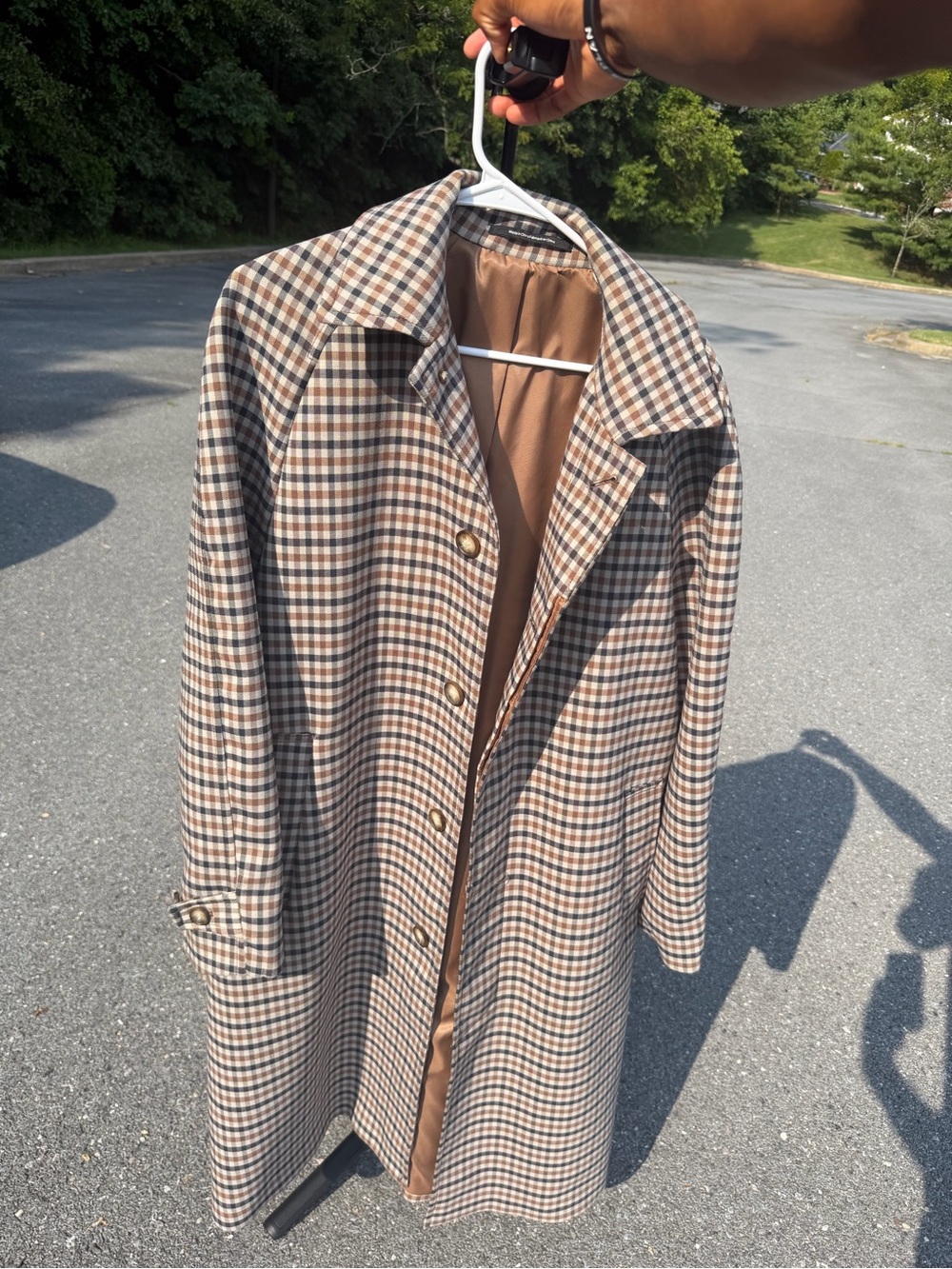 Classic Brown Check Trench Coat - Men